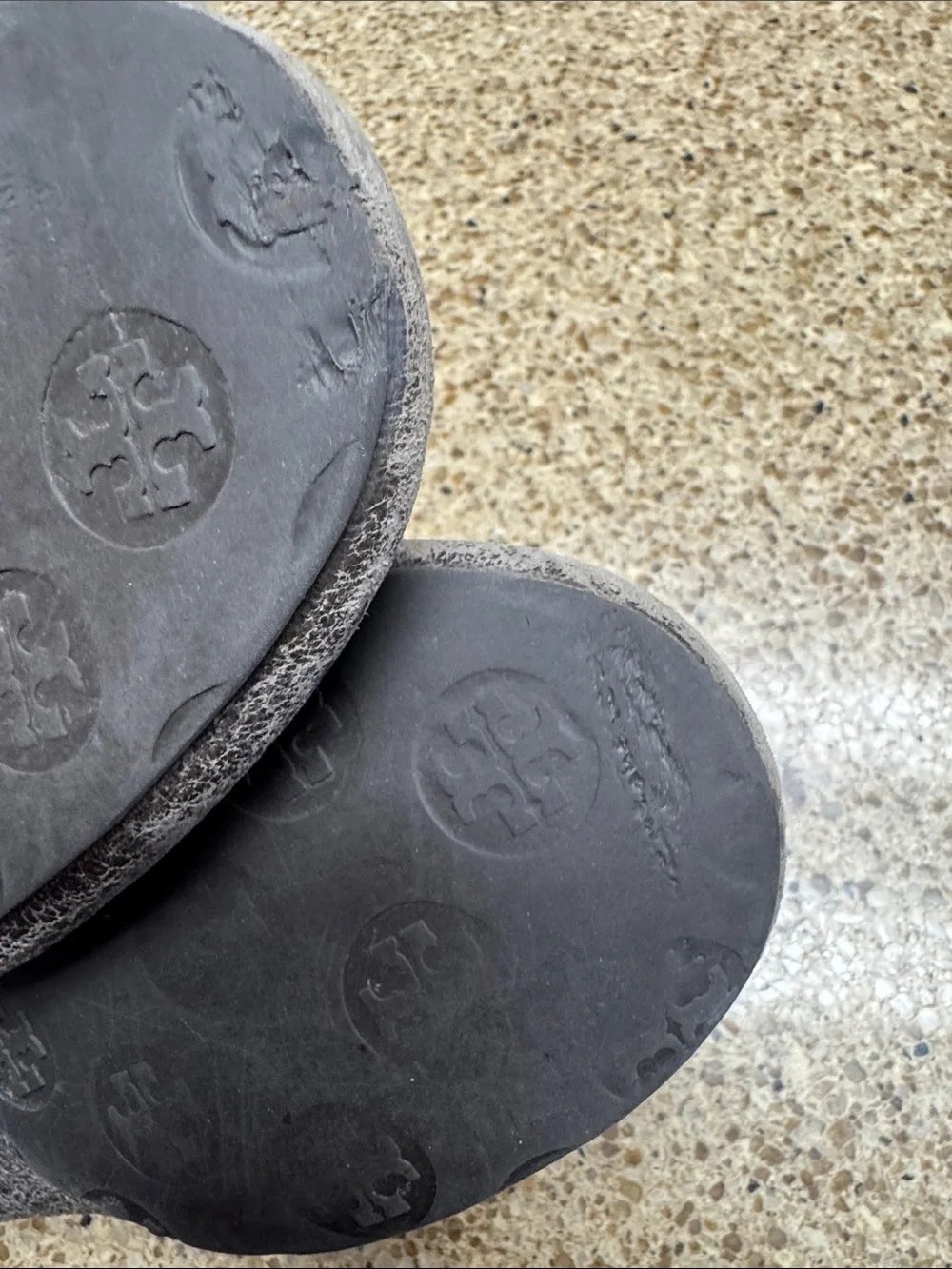 Tory Burch Distressed Brown Leather Logo Ballet Flats
